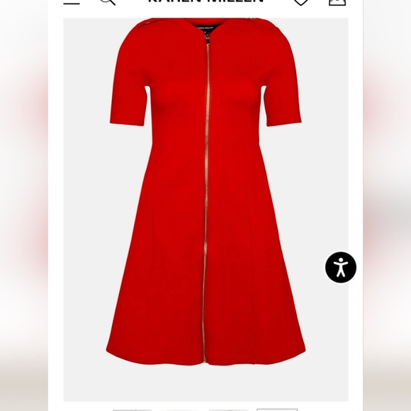 Karen Millen A Line Military Red Mini Dress With Front Zipper Sz 8 - Picture 2 of 7